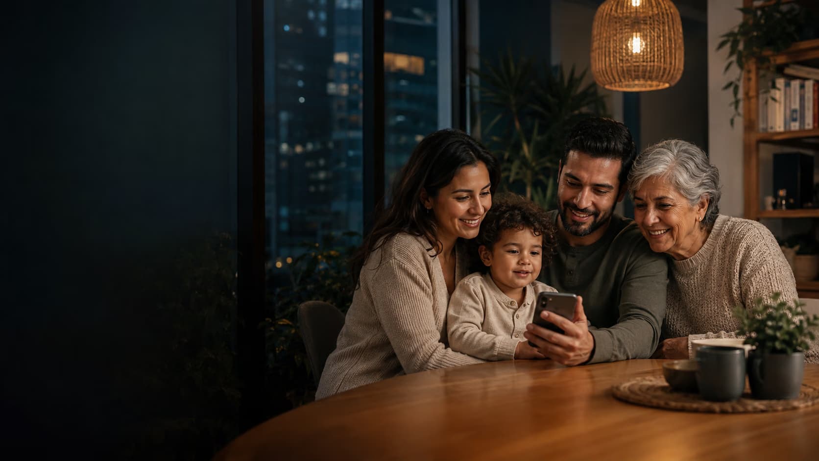 Familia latina multigeneracional reunida en casa